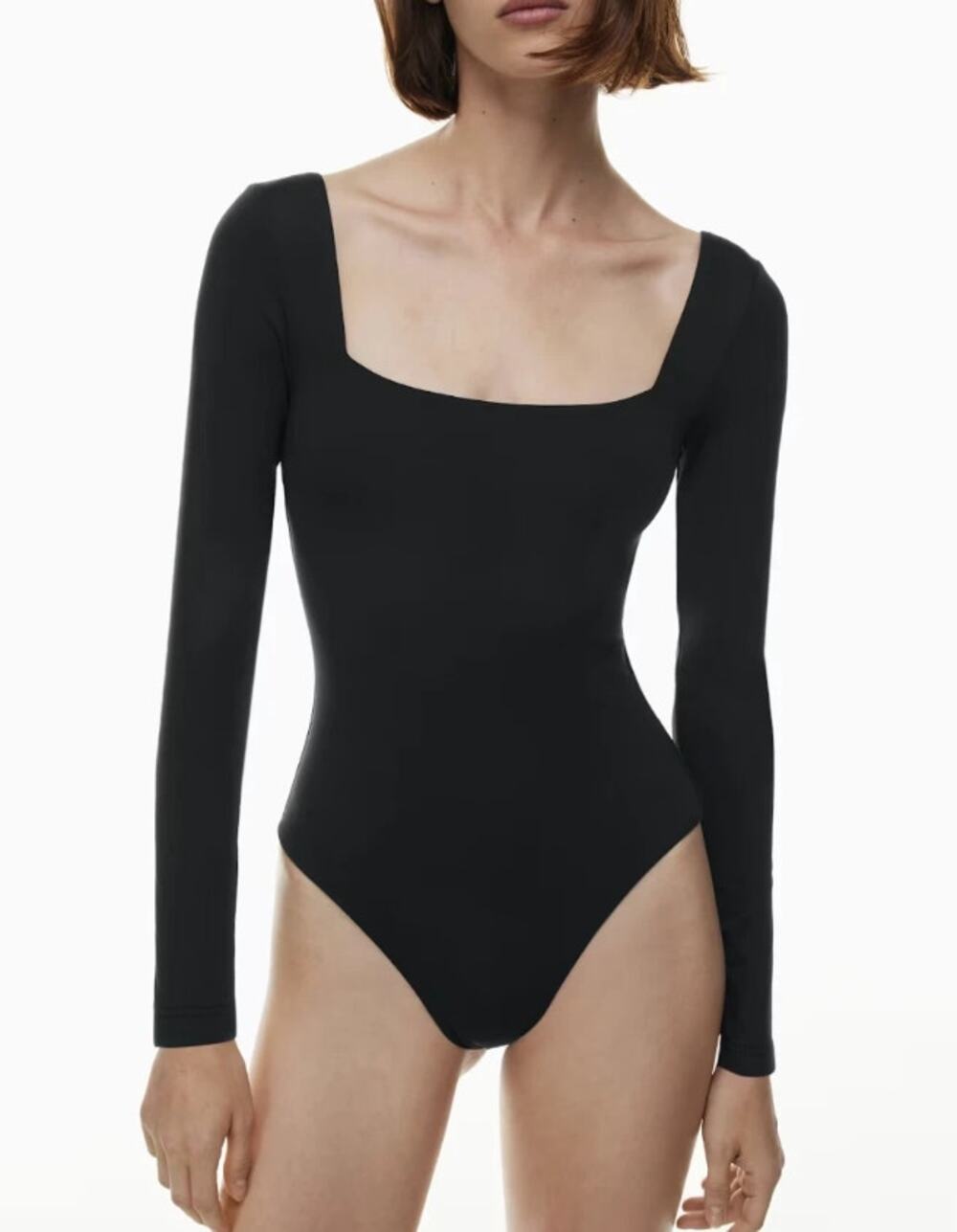 BABATON Contour Squareneck Longsleeve Bodysuit Black Thong Cut Women's S